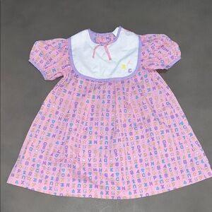 VINTAGE Pink Alphabet Letter School Dress with Collar and Bow